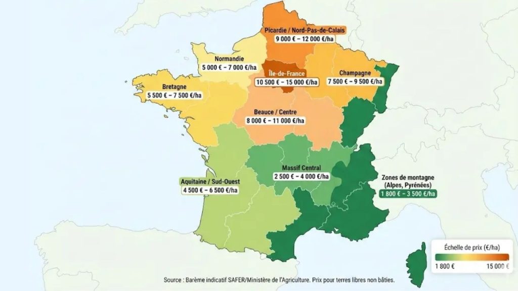 Carte prix terrains agricoles france