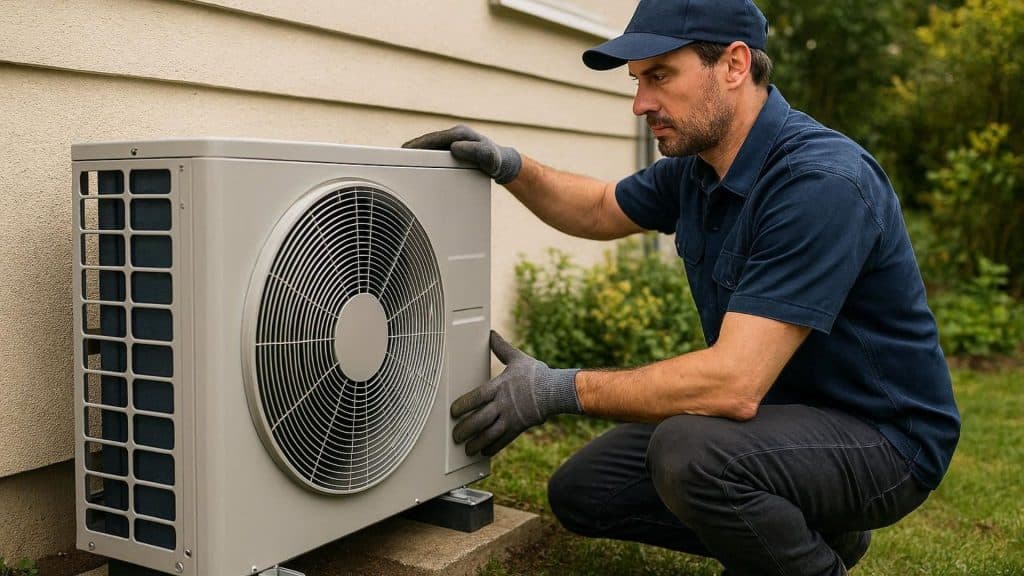 Homme installe une PAC dans une maison