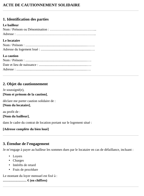 Image modèle acte de cautionnement Image modèle acte de cautionnement