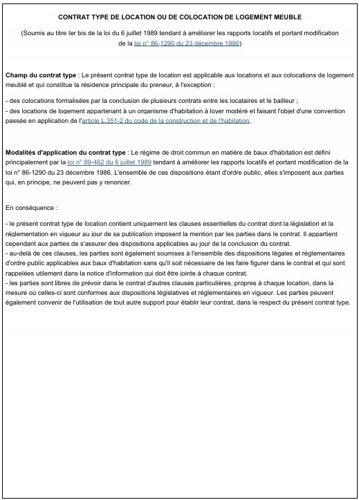 contrat de location meublé modèle