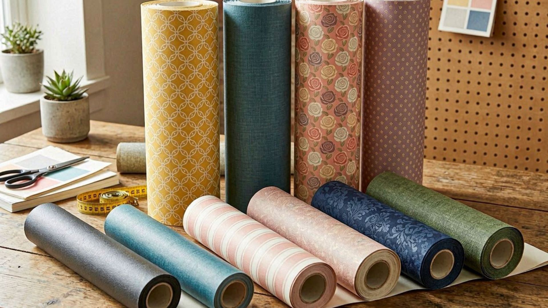 Des rouleaux de papier peint sur une tableau Des rouleaux de papier peint sur une tableau