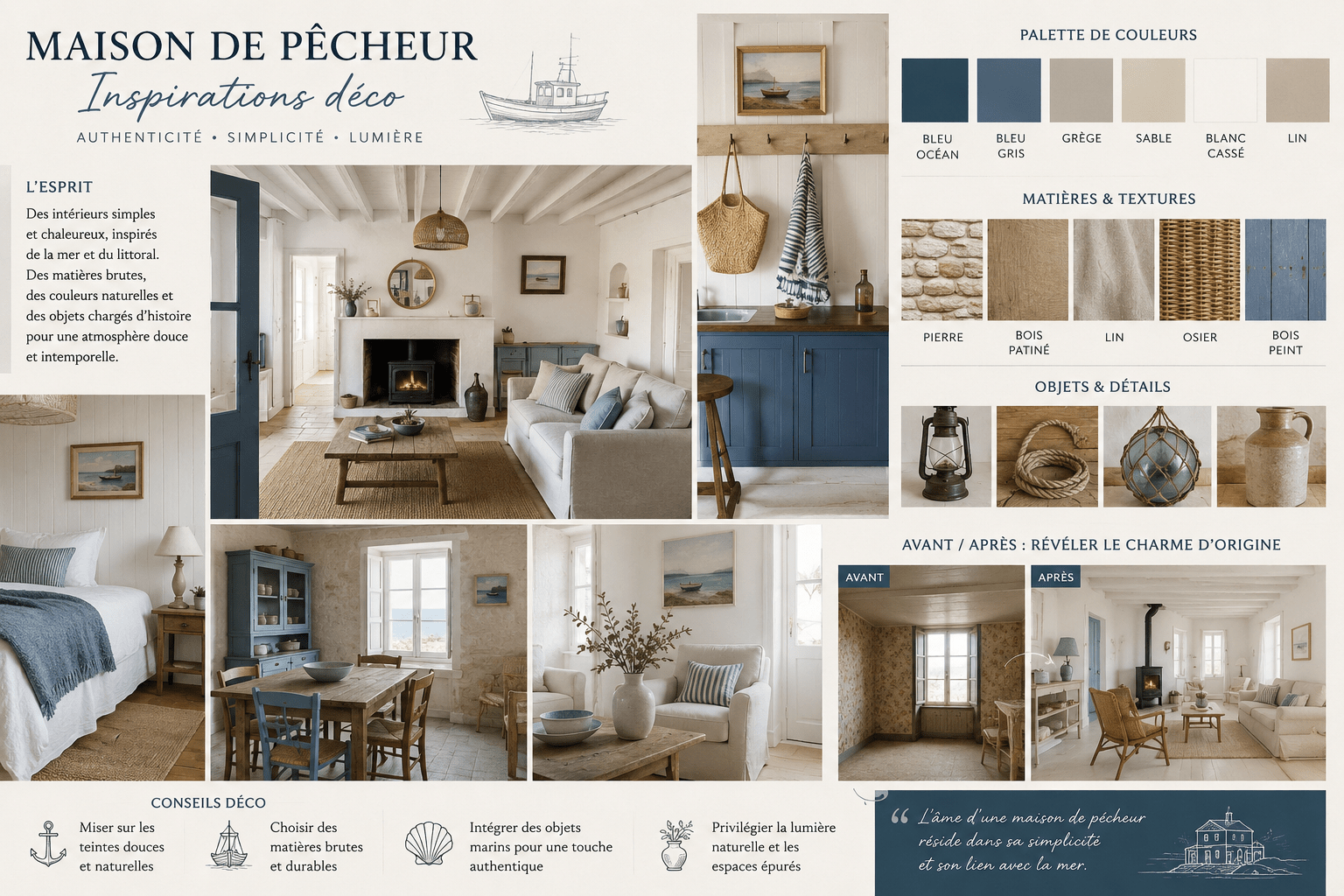 Moodboard décoration maison de pêcheur Moodboard décoration maison de pêcheur