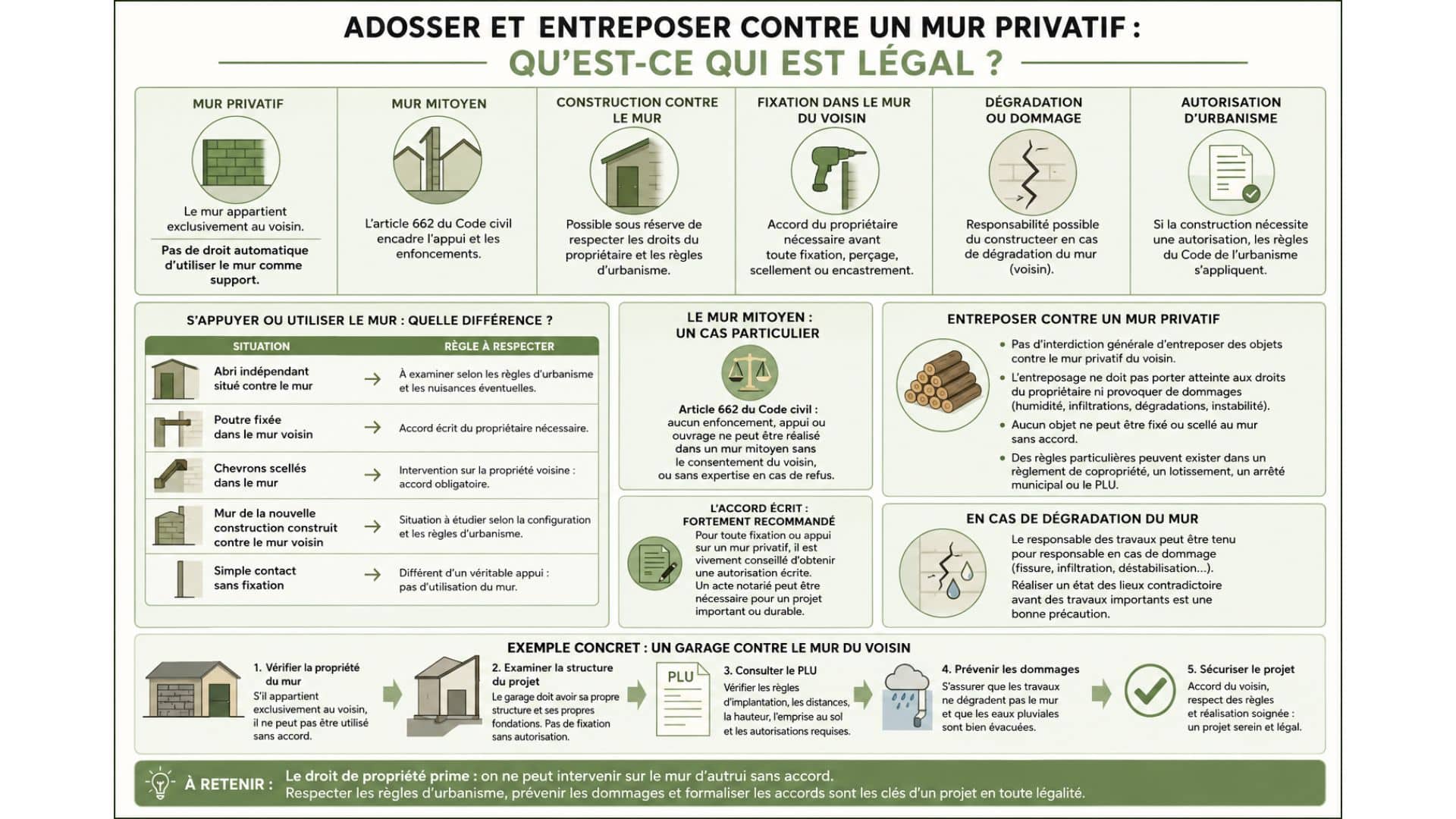 Un graphique récapitulatif de l'article sur l'adossement contre mur privatif Un graphique récapitulatif de l'article sur l'adossement contre mur privatif