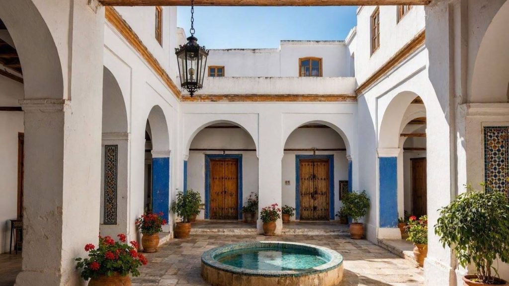 Un houch tunisien avec sa cour intérieure et sa fontaine Un houch tunisien avec sa cour intérieure et sa fontaine