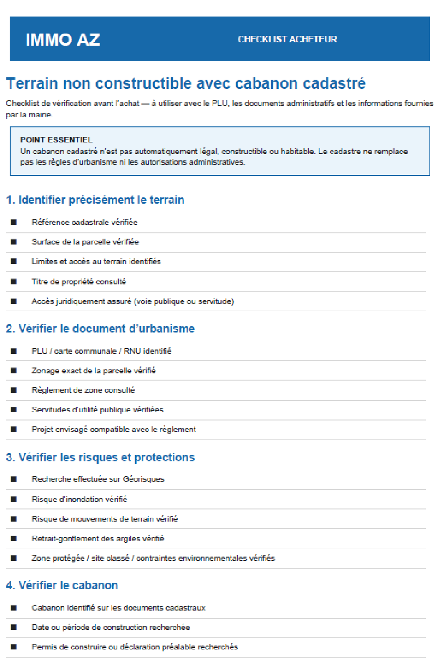 checklist cabanon cadastré sur terrain non constructible checklist cabanon cadastré sur terrain non constructible