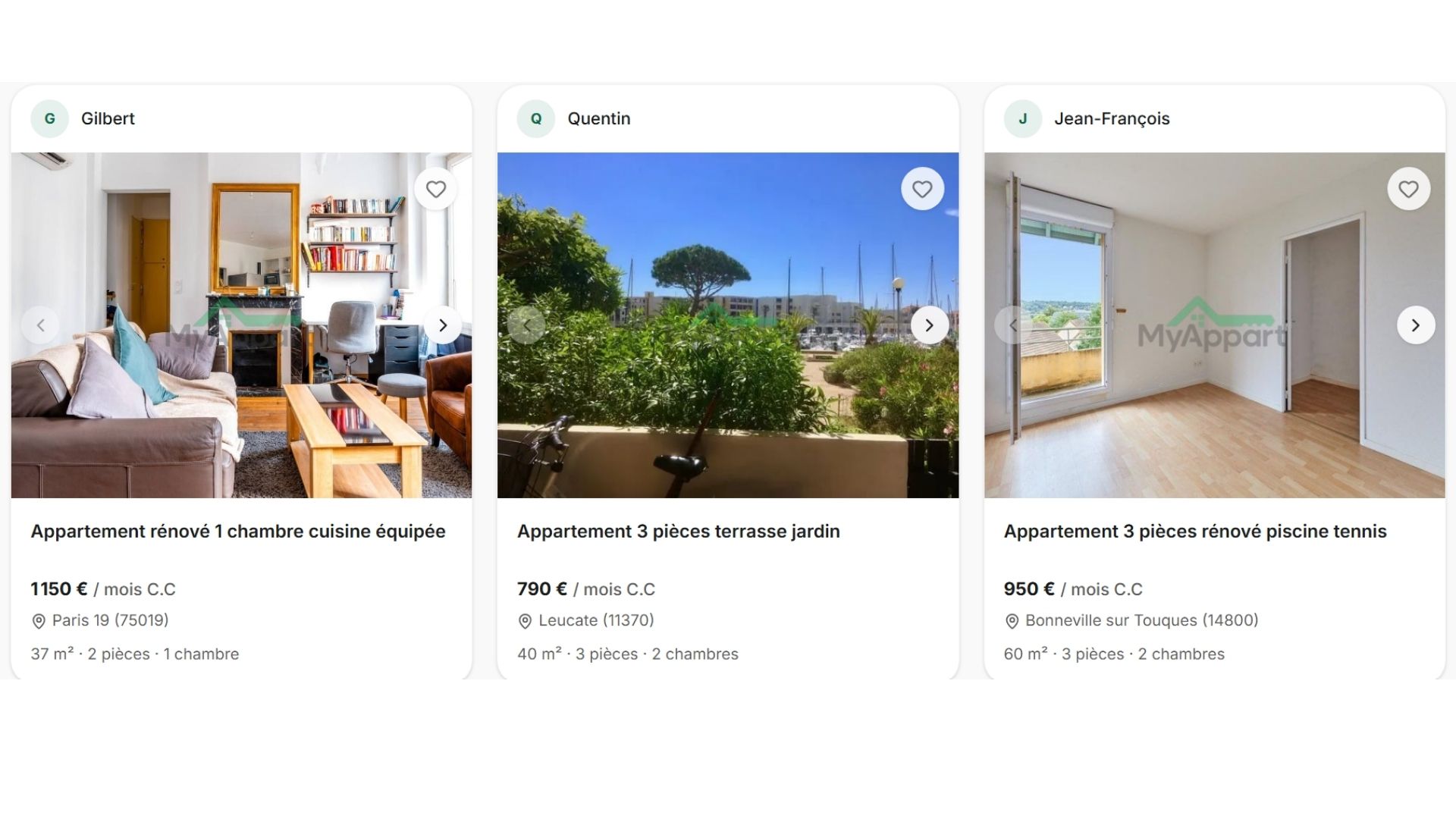 Exemple d'annonces disponible sur Myappart Exemple d'annonces disponible sur Myappart